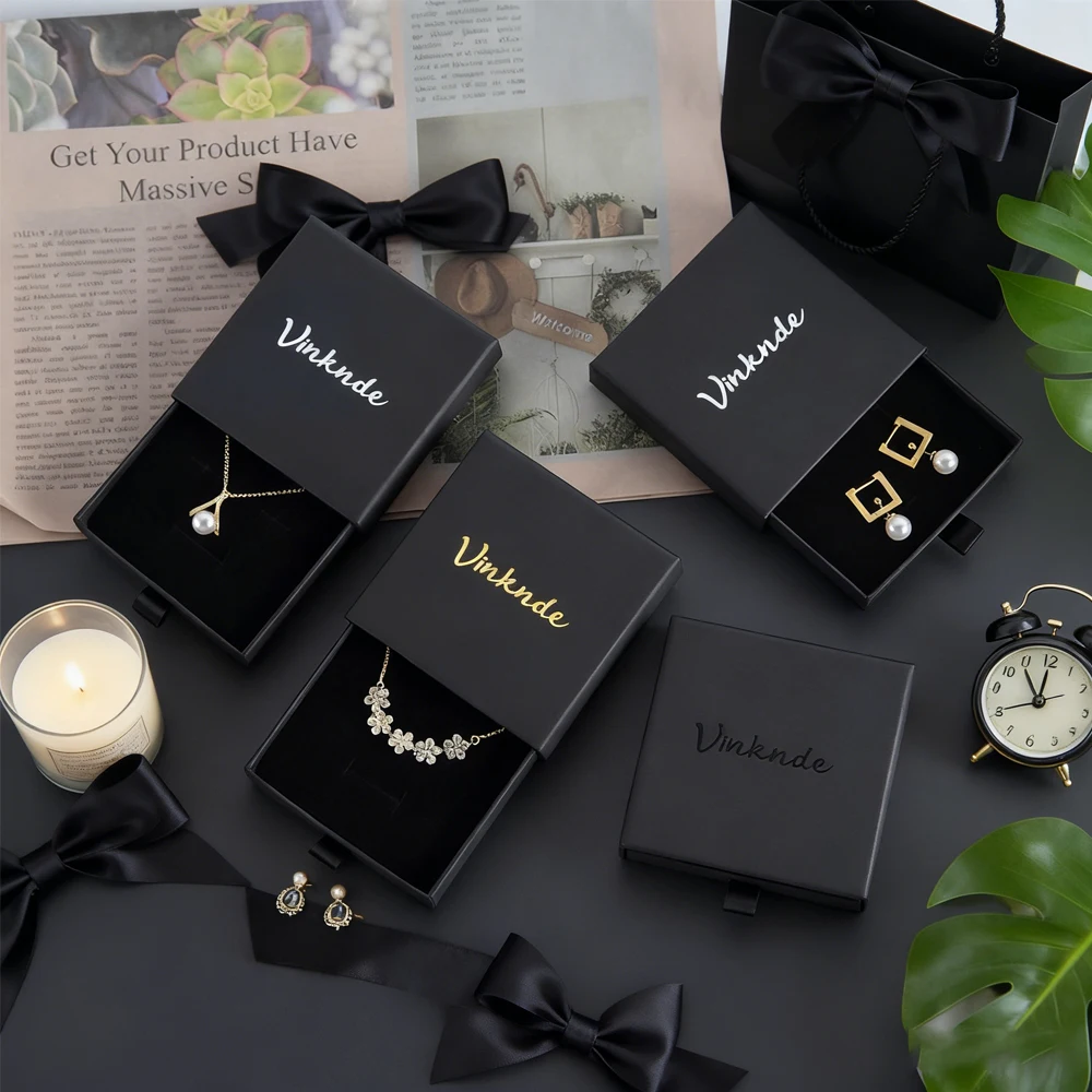 

50Pack Personalized Paper Drawer Box Jewelry Gift Custom Logo Wedding Ring Necklace Container Box Promotion Birthday Party Fovor