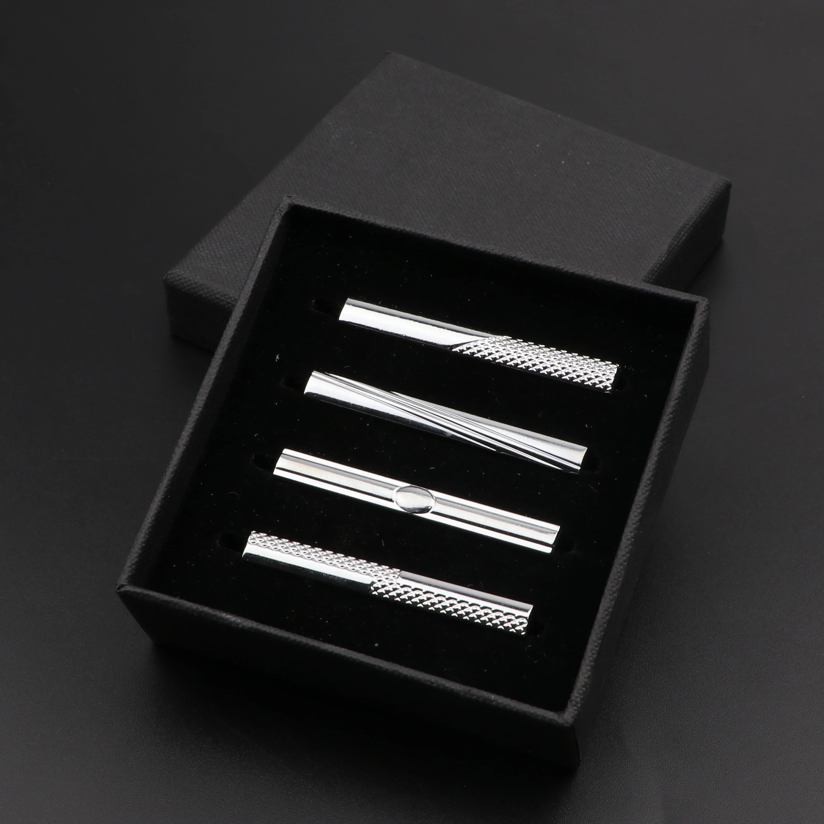 4pcs Men\'s Metal Tie Clip With Box Bright Chrome Stainless Steel Jewelry  Necktie Clips Pin Clasp Clamp Wedding Creative Gifts