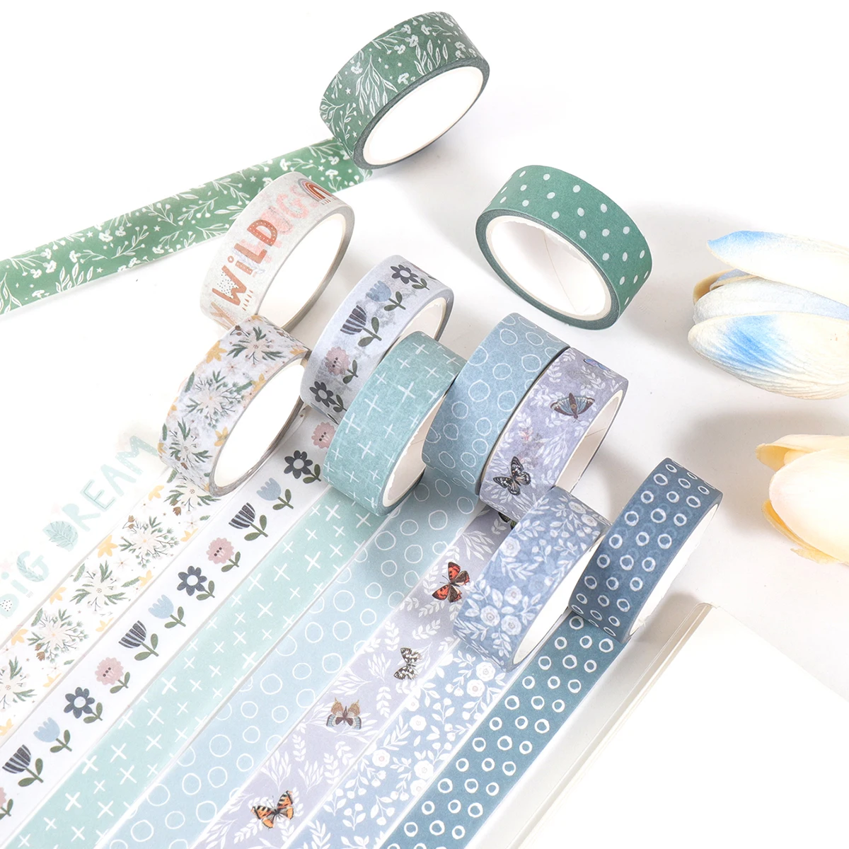 10ロール、植物の花の和紙テープ、ホリデーDIYフォトアルバムグリーティングカードギフトボックスの装飾、絶妙な装飾に最適