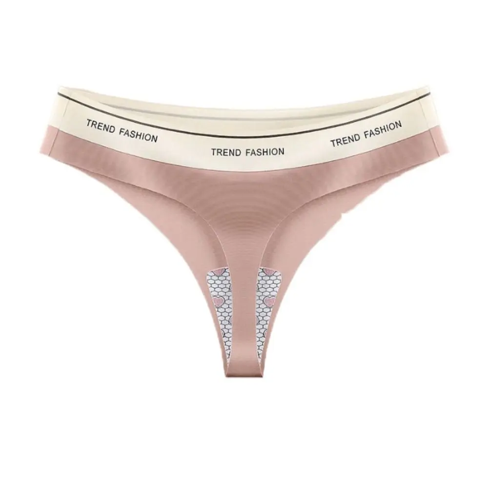 

Breathable Thong Letter Low Waist Underwear Cotton Crotch Women Thong Traceless Panties Female Lingerie Ice Silk Panties