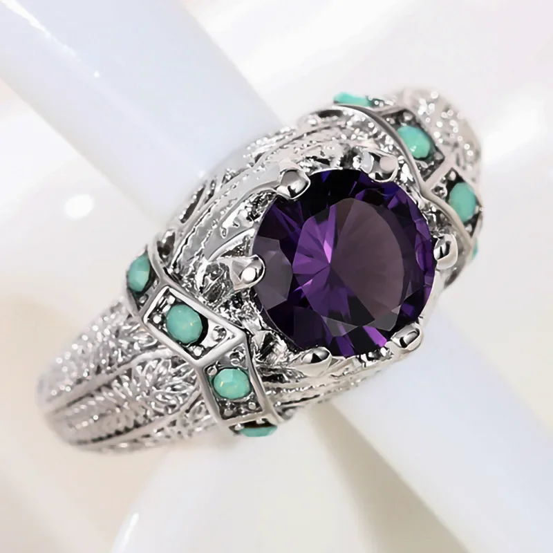 2025 New Minimalist Inlaid Purple Crystal Zircon Ring for Women Attending Banquets, Fashionable and Elegant Jewelry Accessories