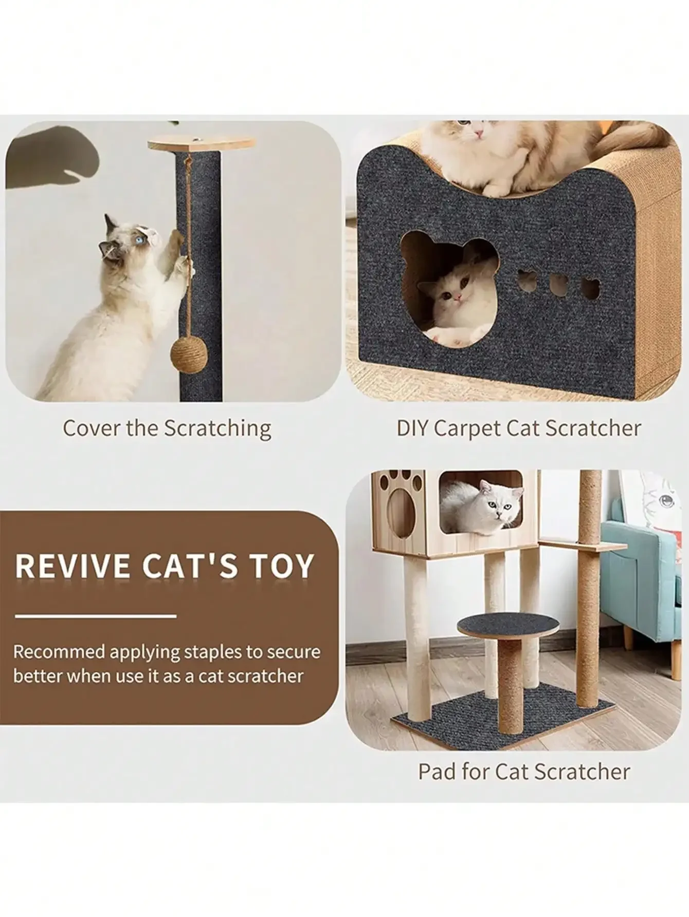 1pc Climbing Cat Scratch Pad Self-Adhesive Can Be Trimmed And Used As A Protective Tool For Diy Cat Climbing Frames Furniture