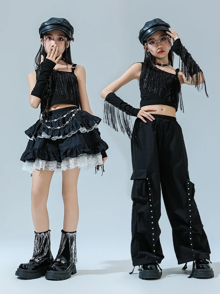 Costumes de danse Hip Hop pour enfants, tenues Kpop noires, vêtements de danse de rue, mode jazz, vêtements de scène de danse moderne, DQS17237