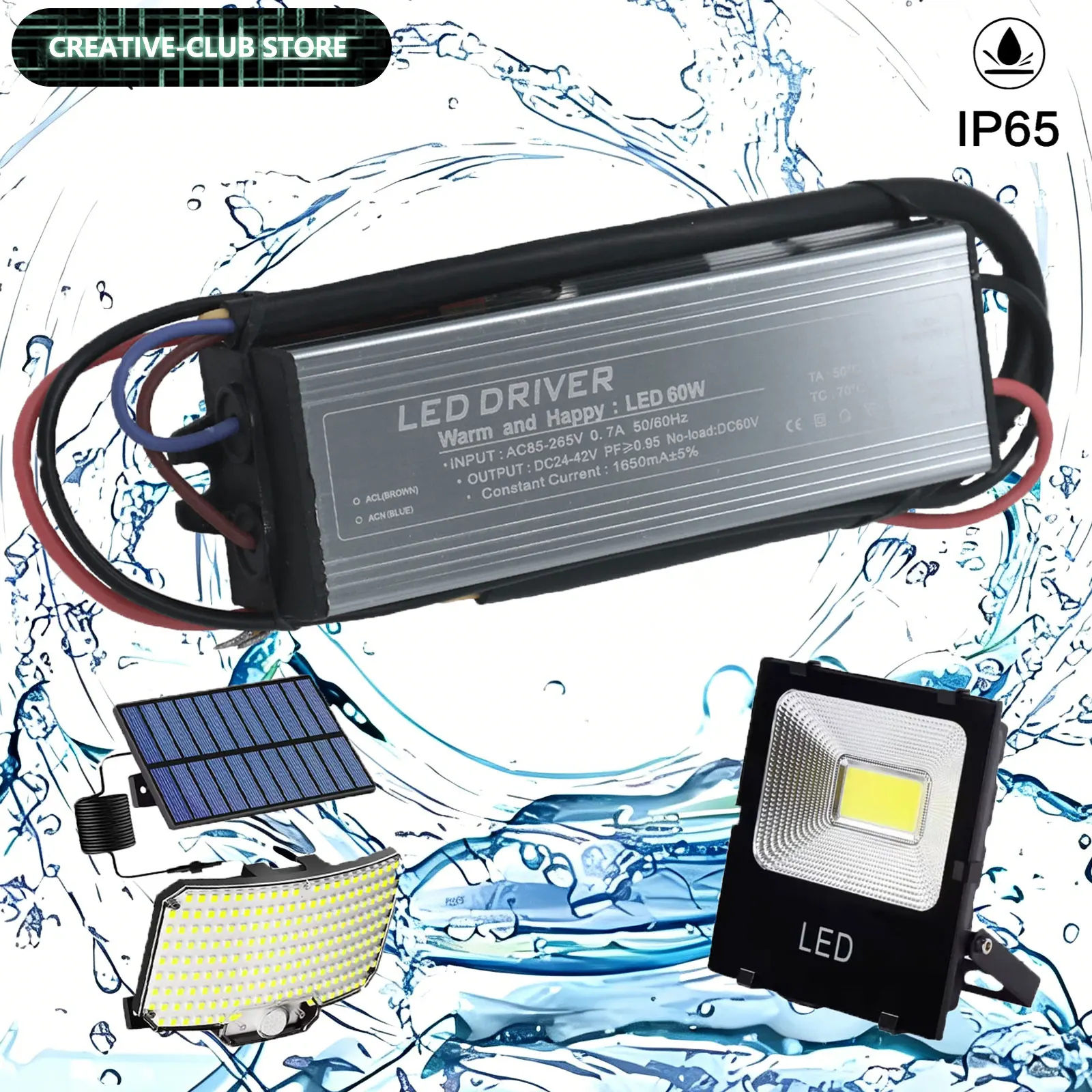 防水ledドライバー-ip65-60w-ac-85-265v-1650ma-アルミニウム電源、定電圧dc-24-42v、街路灯に最適