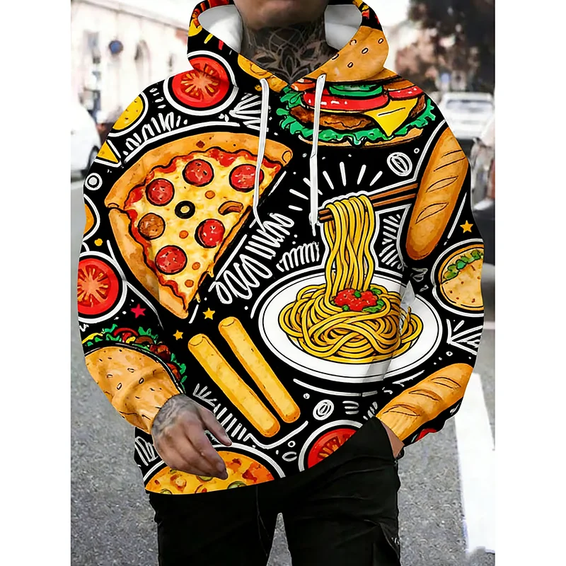 Sudadera con Capucha con Estampado 3D de Hamburguesas, Pizza y Pollo Frito, Sudadera con Capucha Divertida y Única para Hombre, Estilo Urbano para Festivales de Comida