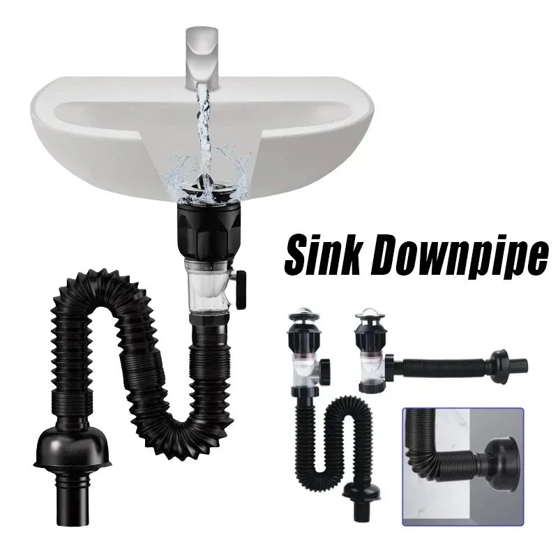 

Sink Downpipe Kitchen Sink Cross Drain Downpipe Retractable Deodorising Strainer Bathroom Sink Anti Clogger Kitchen Accessories