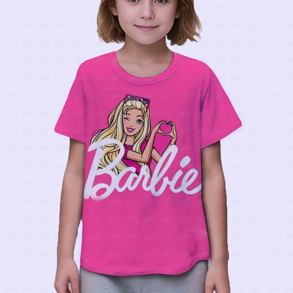 Barbie Princess Printed Children's and Girls T-shirt Primary School Short sleeved T-shirt Cartoon Top T-shirt Short sleeved