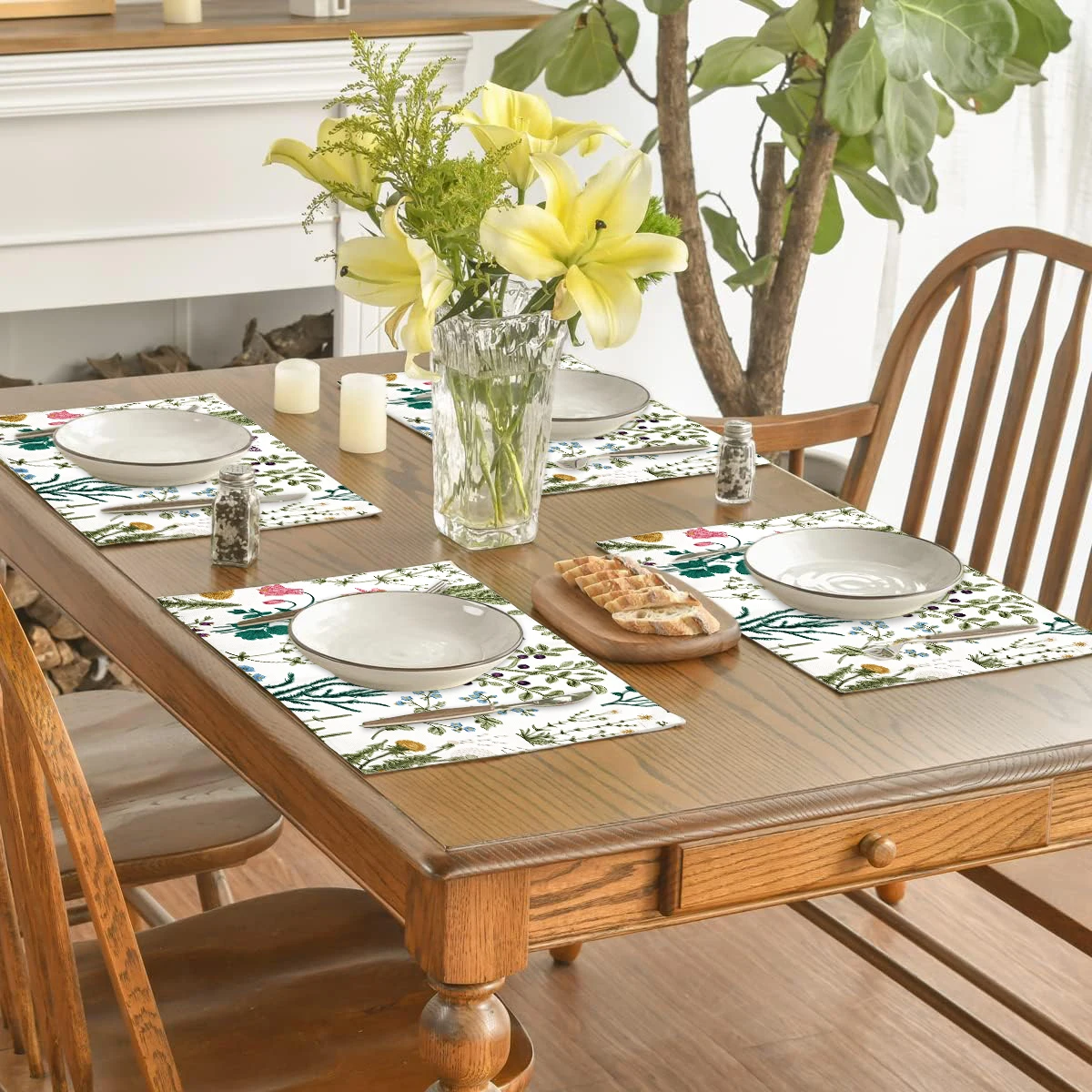 Wildflower Floral Placemats Eucalyptus Leaves Table Mats Dining Table Supplies Spring Rustic Washable Table Mats Party Decors