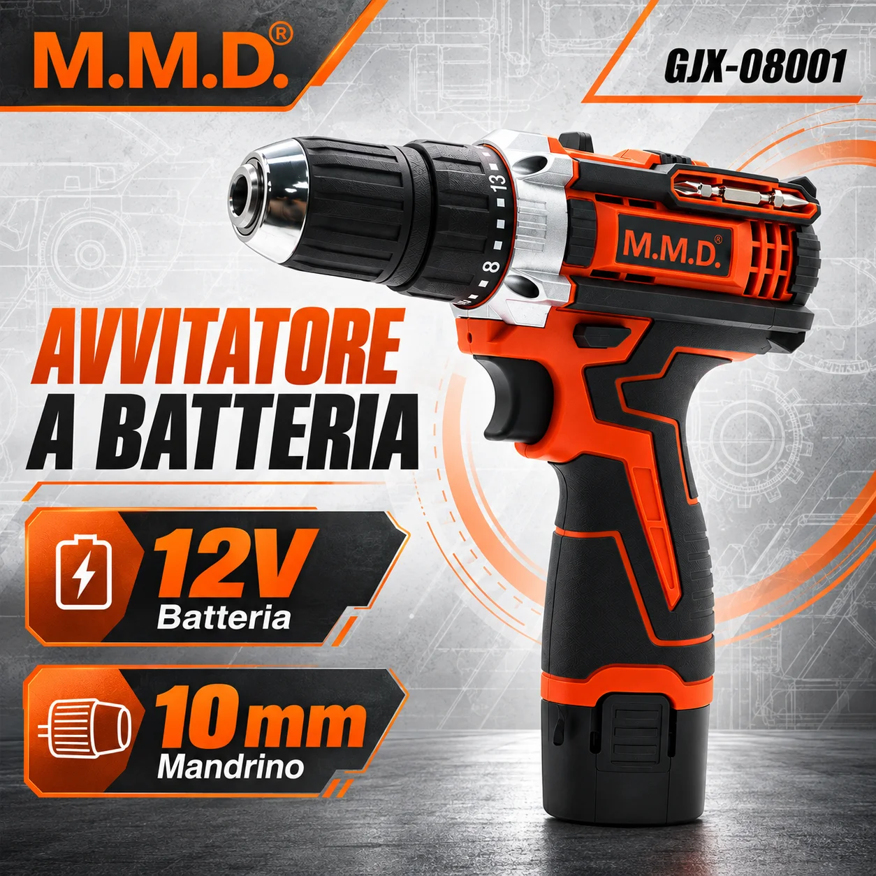 Taladro inalámbrico Taladro atornillador inalámbrico M.M.D Gjx-08001 de 12 V · Útil para proyectos de bricolaje en el hogar Gjx-08001
