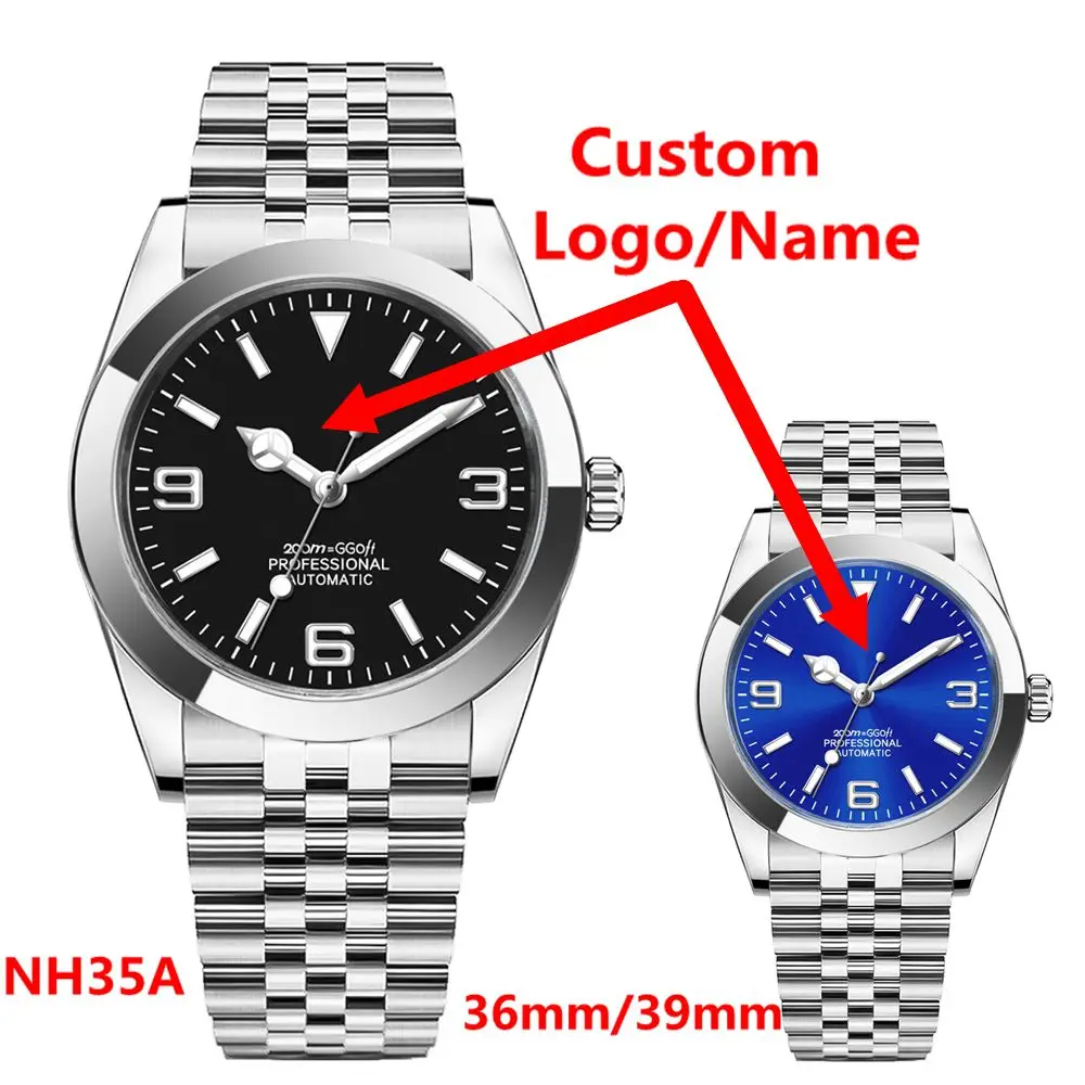 Наручные часы с индивидуальным логотипом, люксовые, NH35, для женщин и мужчин, 36 мм/39 мм, Jubilee, автоматические механические, сапфировое стекло, водонепроницаемость 100 м, для дайвинга Наручные часы с индивидуальным логотипом, люксовые, NH35, для женщин и мужчин, 36 мм/39 мм, Jubilee, автоматические механические, сапфировое стекло, водонепроницаемость 100 м, для дайвинга