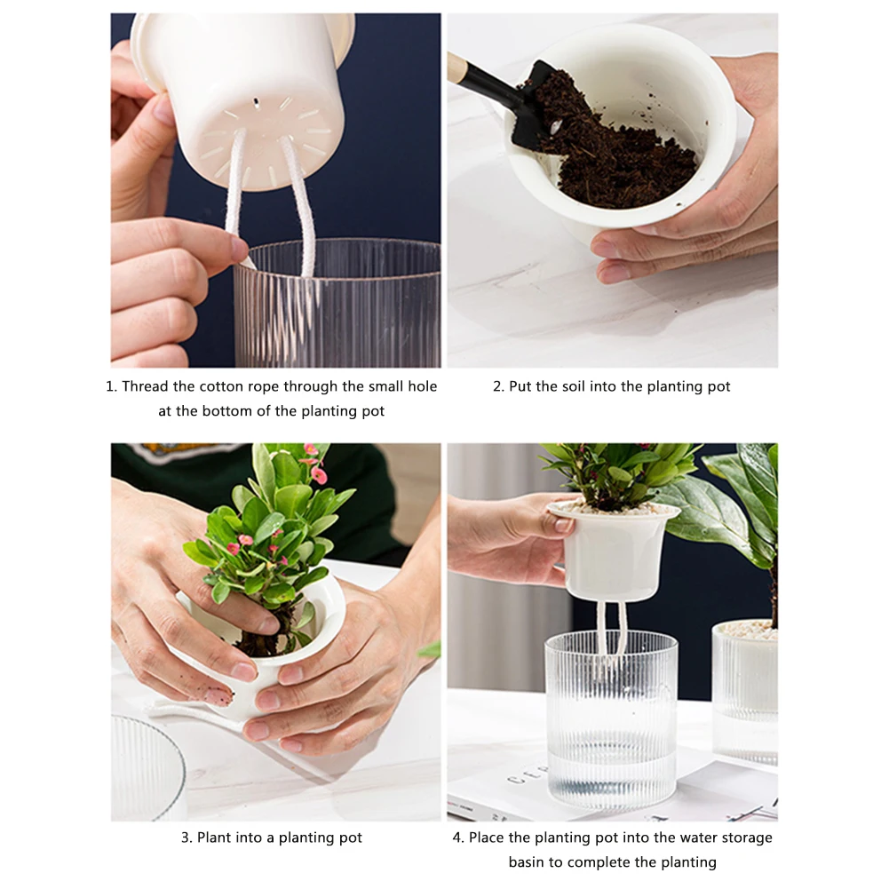 Transparent Automatic Water Absorption Flower Pot Reusable Self-watering Hydroponic Planter Lazy Green Small Plant Pots Desktop