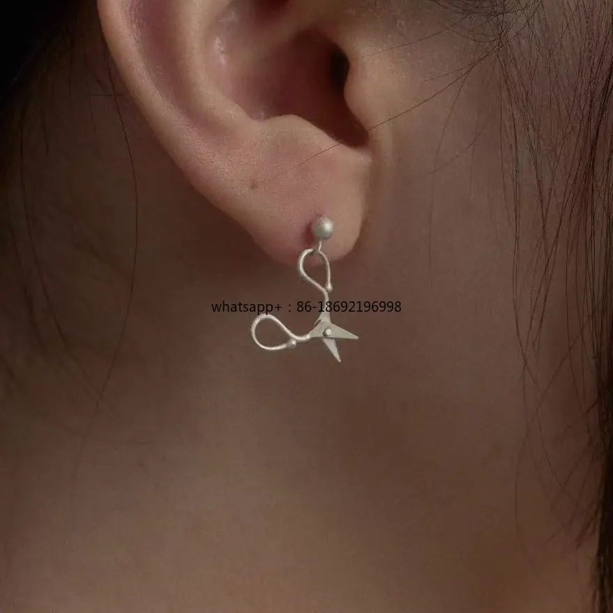 S925 Silver Needle Scissors Stud Earrings Women's Niche Personality Adjustable Design Exquisite High-end Earrings