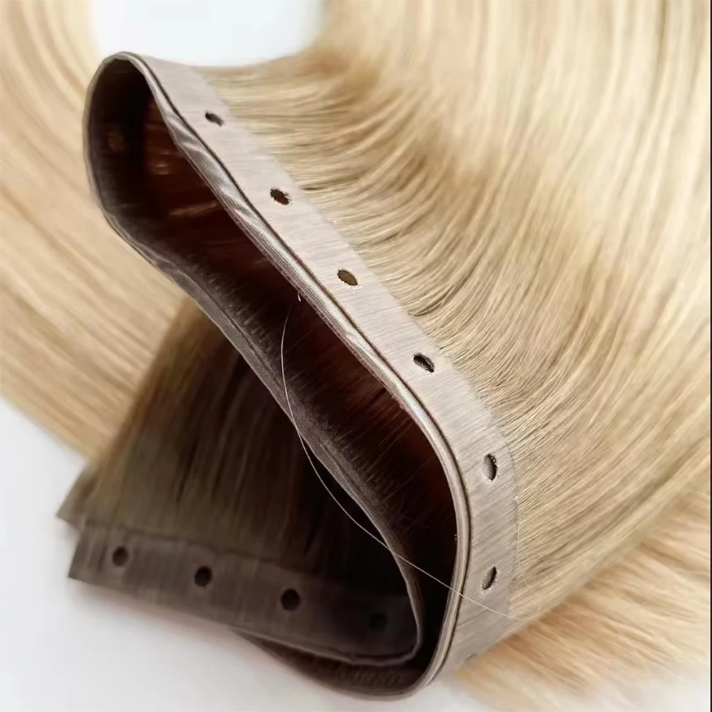 أفضل نوعية مزدوجة تعادل غير مرئية الجلد الشريط ثقب لحمة الشعر الخام الروسية الشعر البشري سلس الشعر التمديد #4
