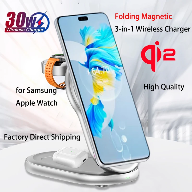 Wireless Charger for Samsung S25 Ultra S24 Charging Station for Apple Watch 8 7 for Buds 3 Pro for iPhone 17 16 15 14 13