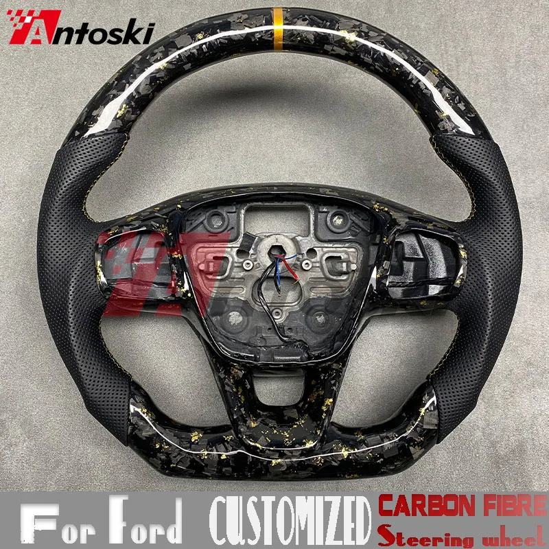 Customized forged carbon fiber steering wheel for Ford Focus MK4 MK8 RS ST 2017-2023 stylized perforated leather