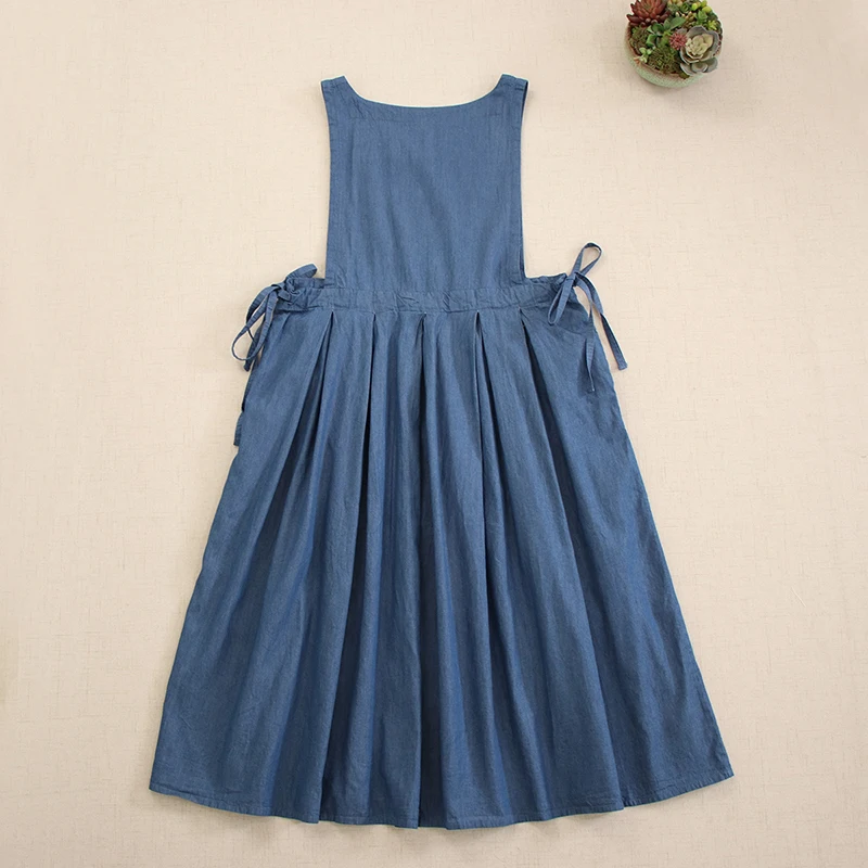 Japanse Vintage Mori Meisje Dubbele Zijriem Taille Riem Denim Vest Jurk Vrouwen Lente Zomer Mouwloze Casual Losse Tank Jurk