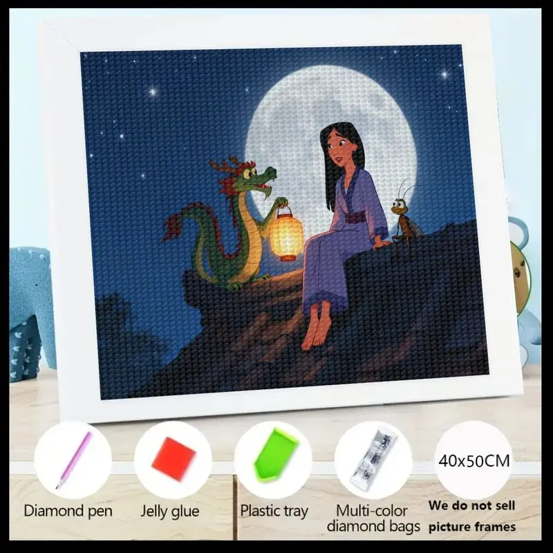 

1 шт. 5D комплект алмазной живописи Ночная сцена с девушкой и драконом DIY Art Craft Красочный кристаллический драгоценный камень Мозаика Набор для домашнего декора, размер 40x5