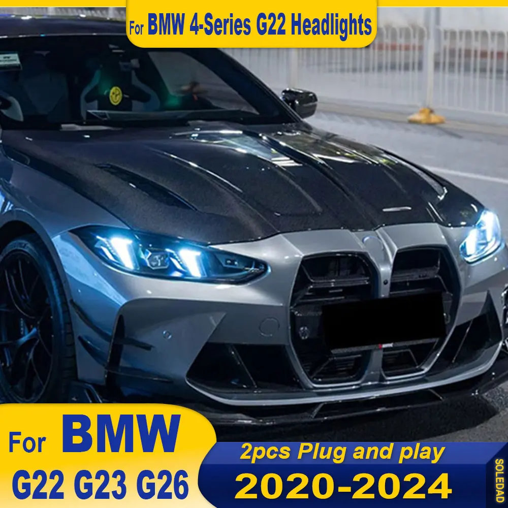 Car LED Headlight Assembly For BMW G22 2021-2024 4 Series  Modified Fang Headlight Two-Color Version Yellow White DRL Front Lamp