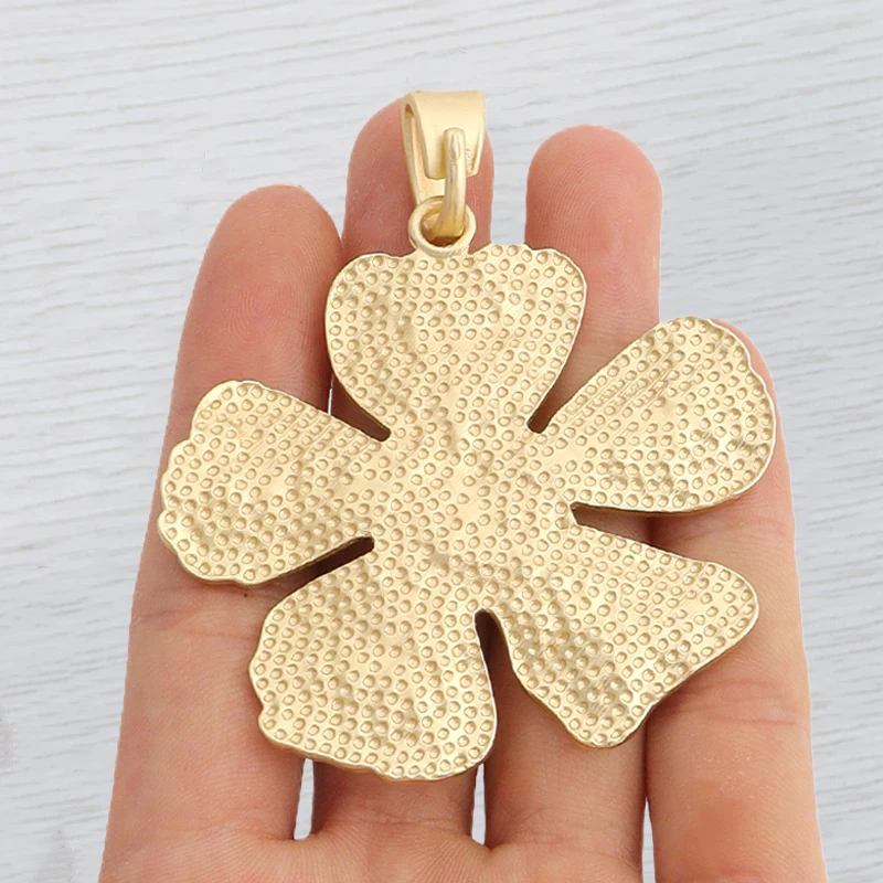 1 x Matte Gold Color Large Flower With Imitation Stone Fashion Charm Pendant For DIY Necklace Earring Jewellery Making Finding