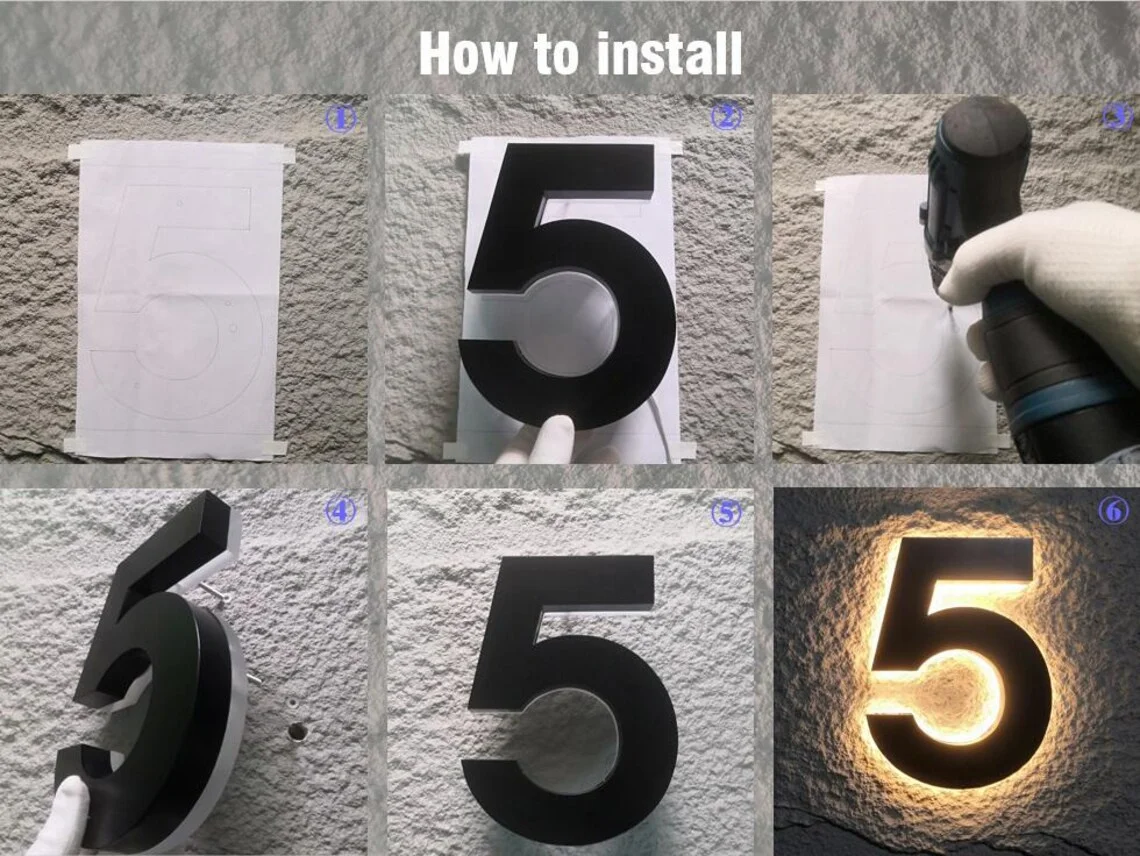 Custom LED House Number Sign for Home, Office, Hotel, Condo/Apartment Number, Family Address Sign, Unique House Number