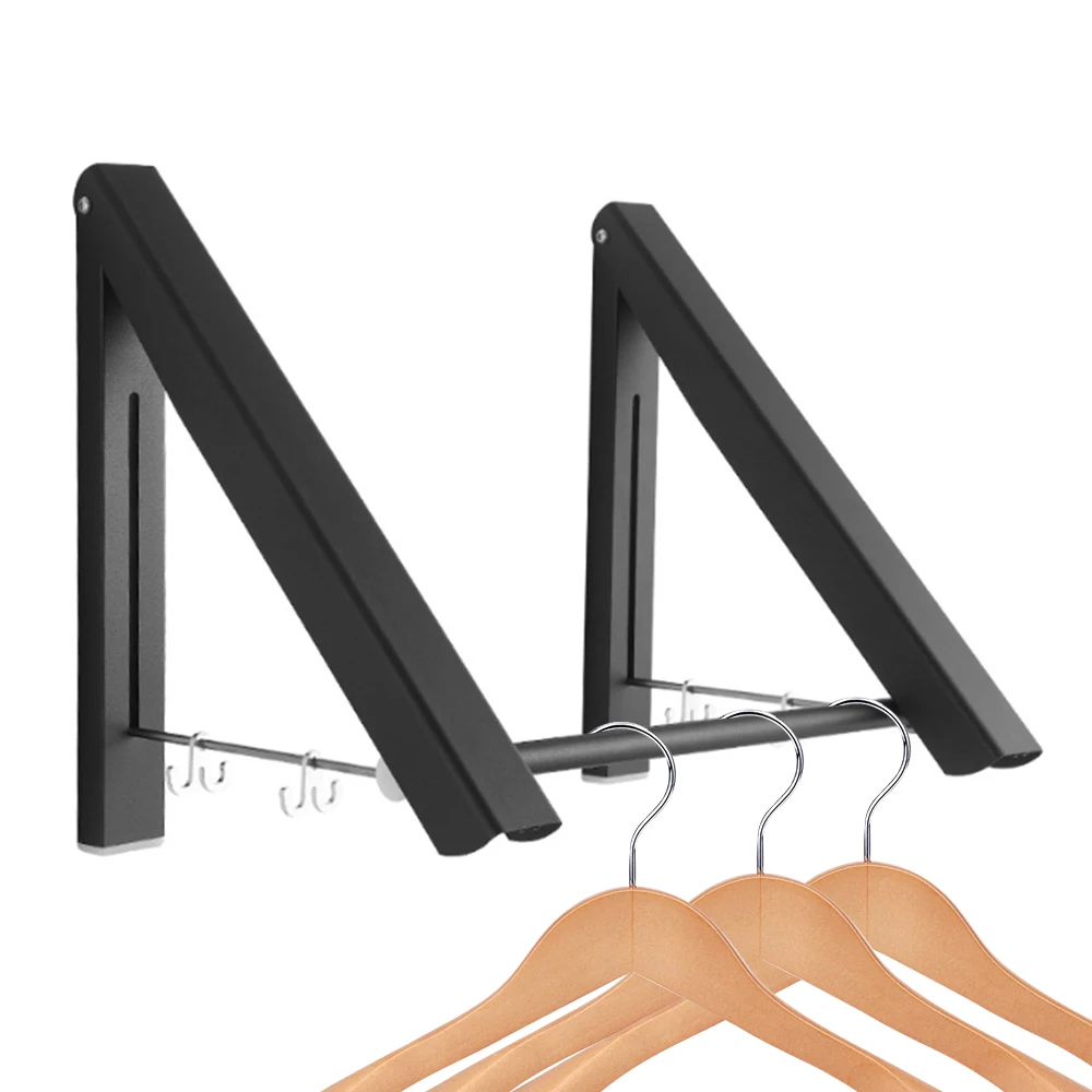 

A Pair Invisible Clothes Rail Drying Rack Wall-mounted Folding Hanger Drying Rack Clothes Hanger Organizer