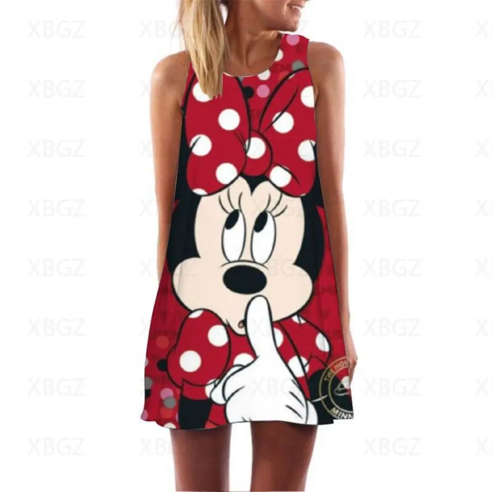 Boho Minnie Mouse Dresses for Women 2022 Sexy Women's Dress Fashion Summer Woman Cartoon Sleeveless Mickey Mini Top Disney Loose