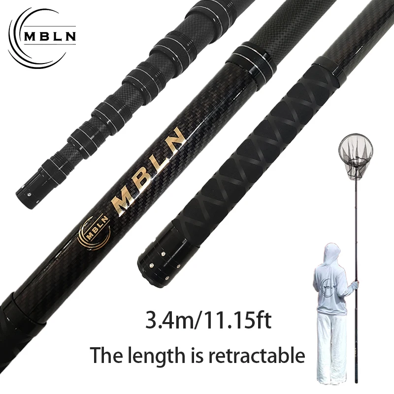 

MBLN 1 шт., 59 см, телескопическая удочка для рыболовной сети из углеродного волокна со складной головкой 45 см, легкая и портативная