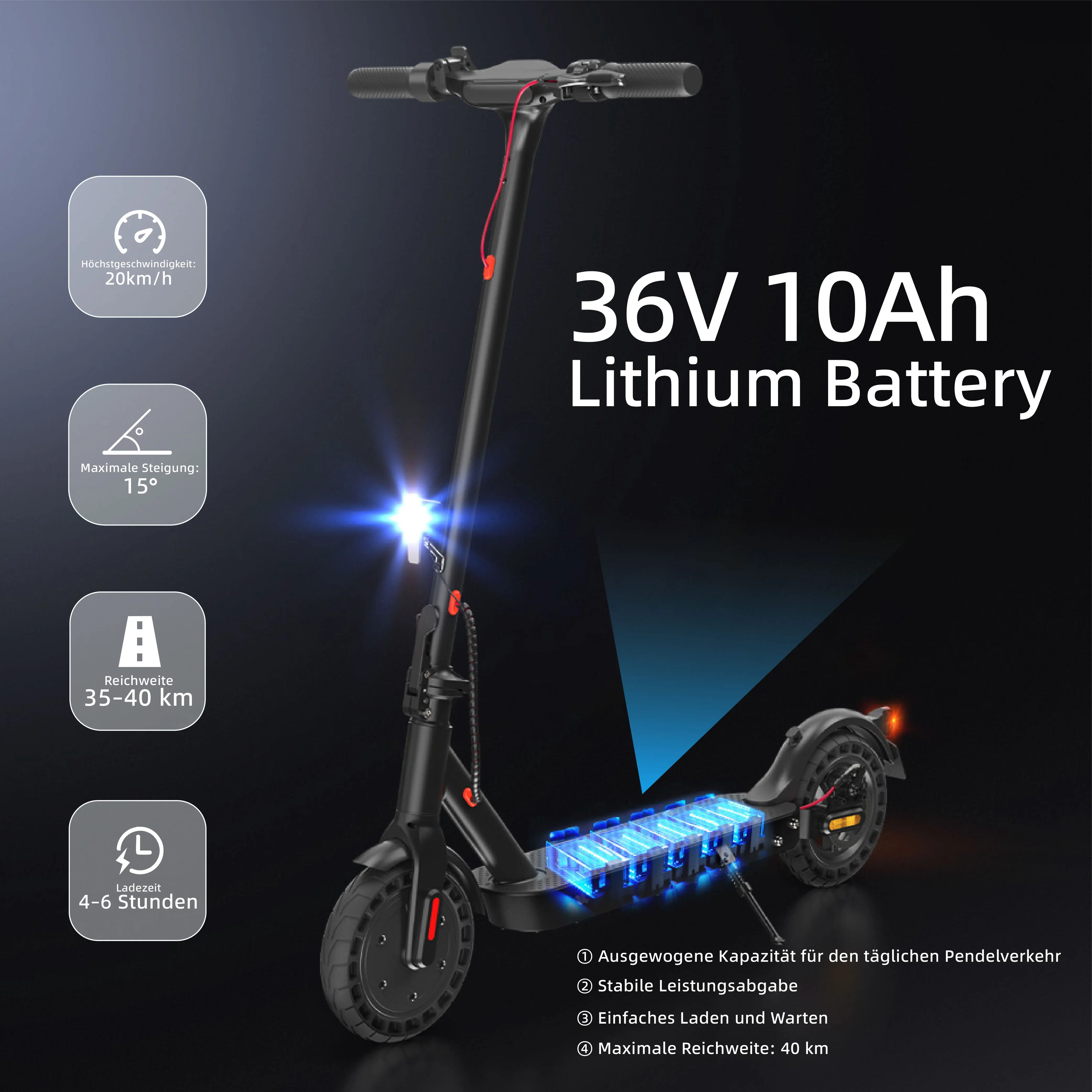 E9TMAX 10-Zoll-Elektroroller 500W 36V10Ah 35-40KM Reichweite 20KM/H 2 Geschwindigkeiten Minirobot APP Doppelbremse DE Standard E-Scooter (ABE,CE) Kostenlose Fahrradtasche – Detail 14