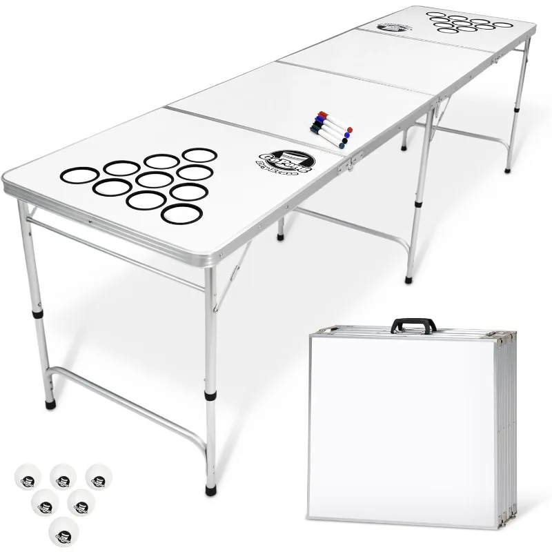 8' Portable Beer Pong/Tailgate Table (Black, Football, American Flag or Custom Dry Erase)