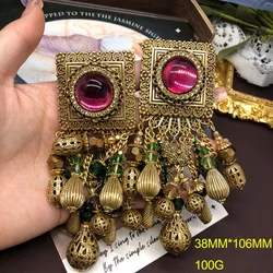 Retro court style exaggerated metal encrusted gem fringe ear clip personality design light luxury high sense of earring