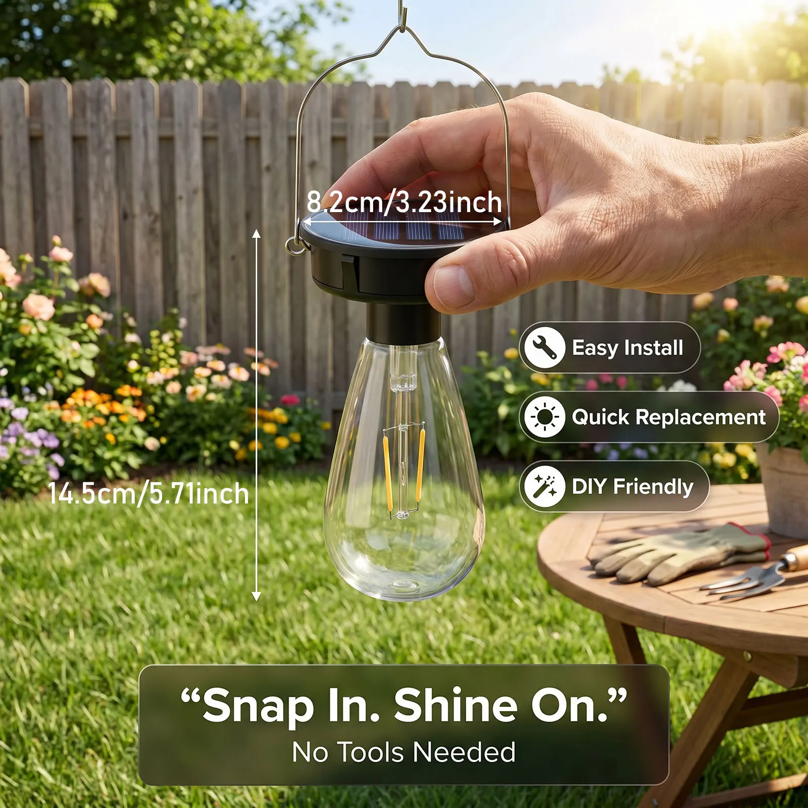 2Pcs Solar Hanging Light Replacement Top with Bulb 3.23 Inch Waterproof Outdoor Solar Lantern Bulb for Outside Garden Courtyard