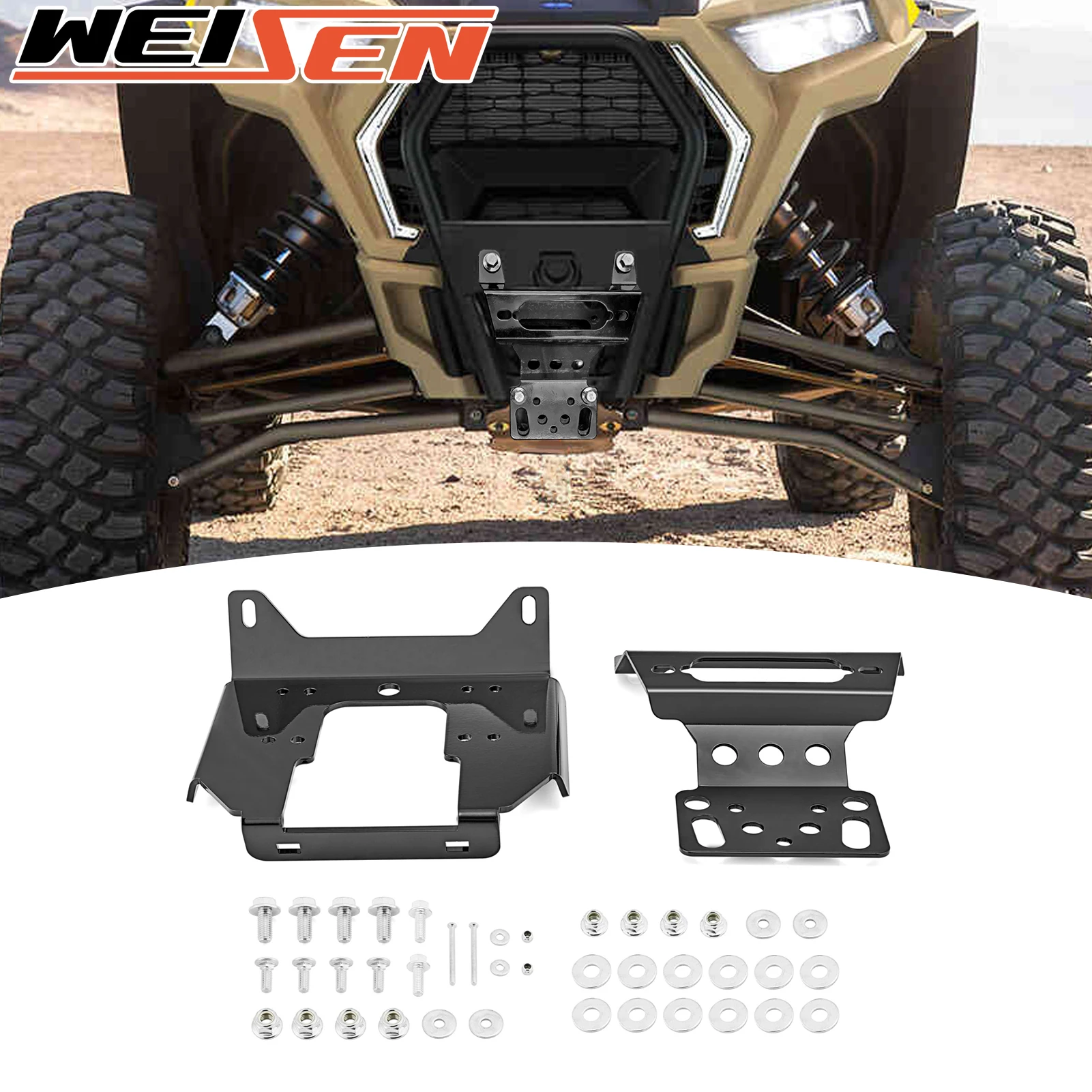 UTV Front Bumper Winch Mount Plate Kit for 2015-2024 Polaris RZR 4 900 S 1000 Turbo General XP 1000 Accessories