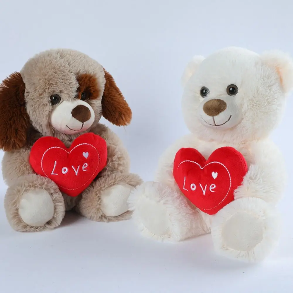 Heart Bear Dog Bear Stuffed Toy Soft Cute Stuffed Animal Plush Bear Doll Love Letter Romantic Valentine's Day Gift Home Decor