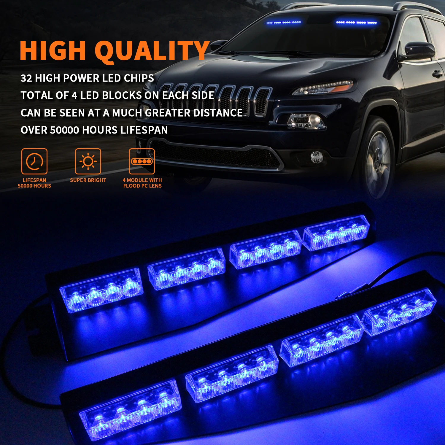 32 LED Visor Emergency Strobe Light Bar  Windshield Traffic Advisor Dash Warning Flashing for Police Firefighter Vehicles Trucks