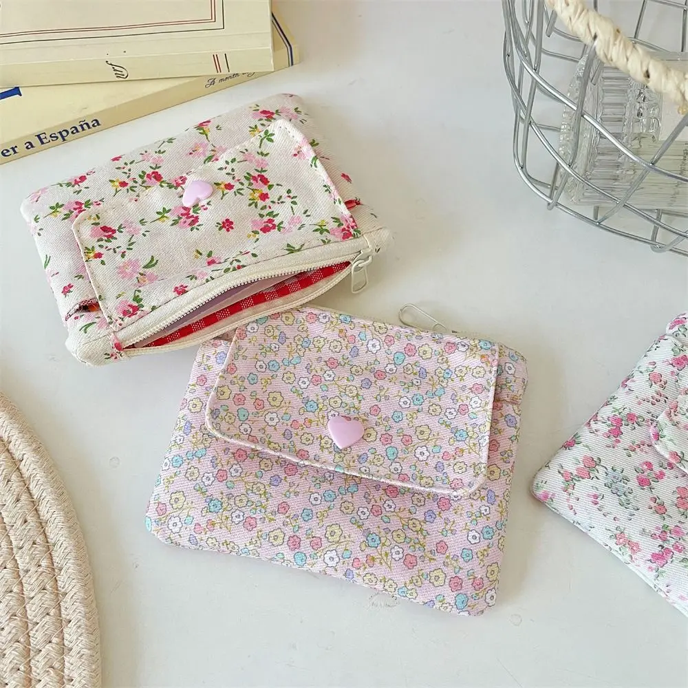 Multifunctional Mini Canvas Coin Purse Floral Print Jewelry Packing Bag Small Lipstick Bag Card Holder Bowknot Cute Wallet Daily