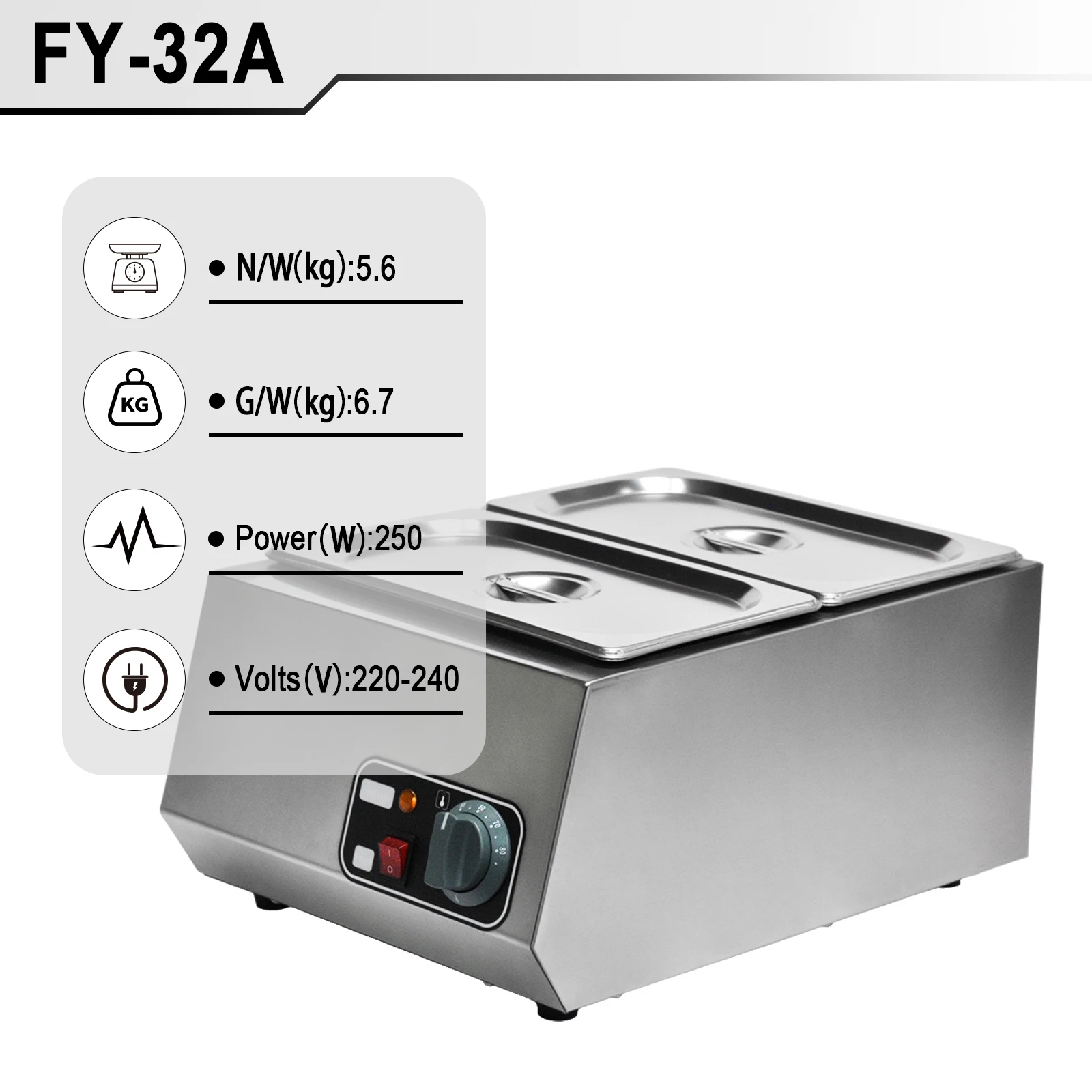 Commercial Bain Marie Chocolate Melting Machine 2*1/3 Double Pot Stainless Steel Kitchen Equipment Manual Knob Inclined Plane