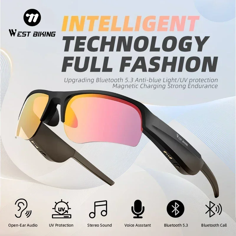 WEST BIKING Cycling Sunglasses Headset Wireless Bluetooth Glasses Sport Audio Eyewear Driving Earphone UV400 Bike Goggles