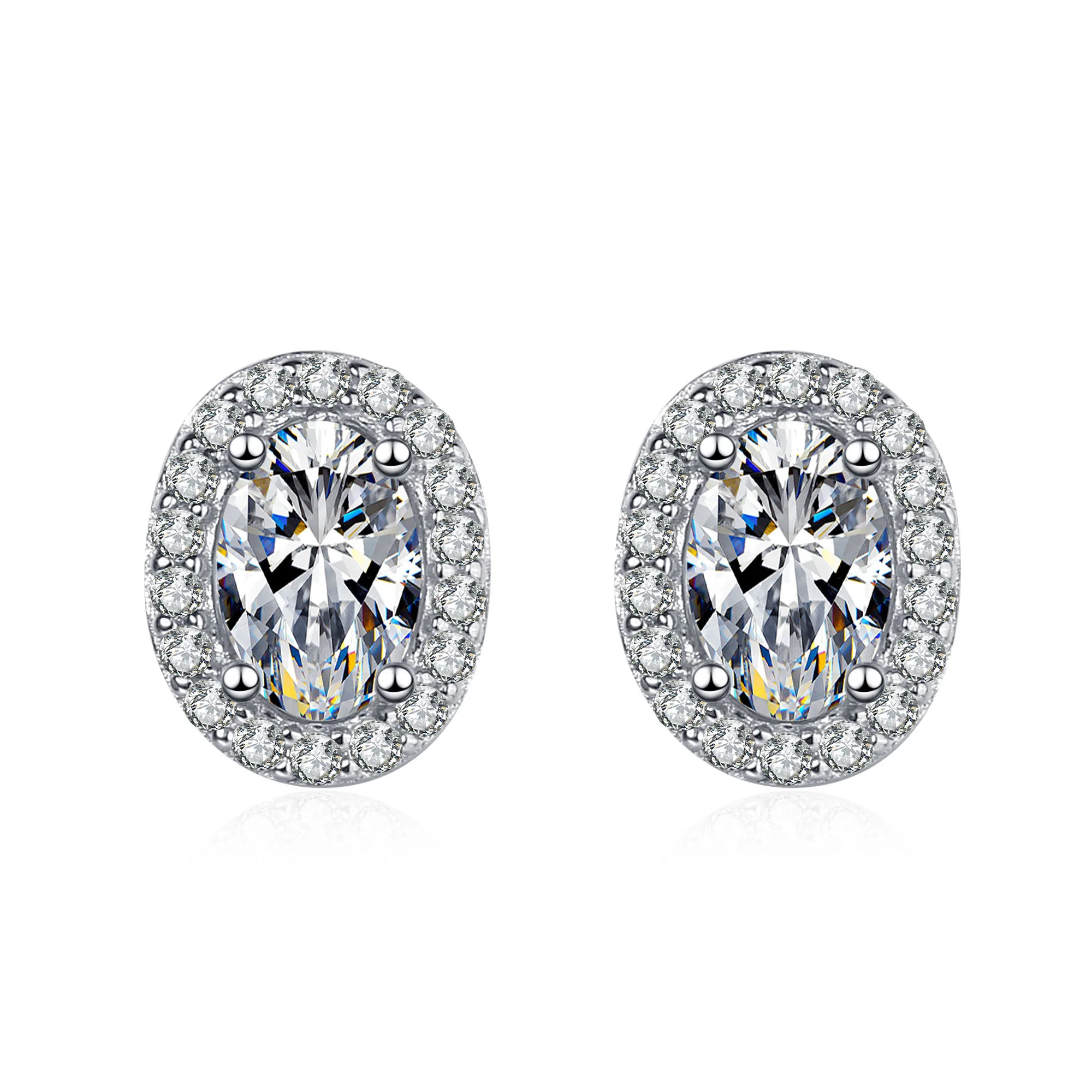 Wholesale Custom Fine Jewelry Oval Cut D Color 2.0CT Moissanite Diamond Earrings S925 Sterling Silver Stud Earrings for Women