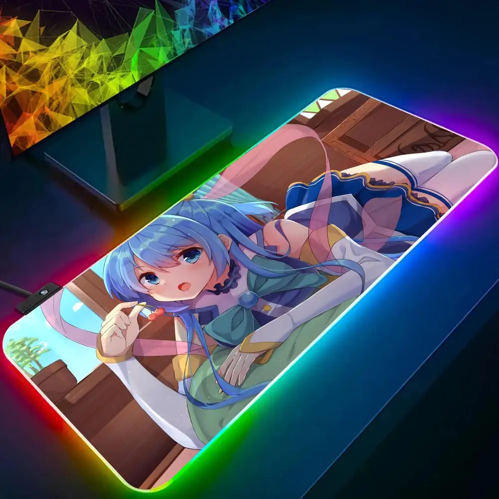 Anime A-Aqua k-konosuba Mouse Pad RGB Glow Personality Picture Custom PC Table Mat Carpet Mat Game Player Dedicated LED