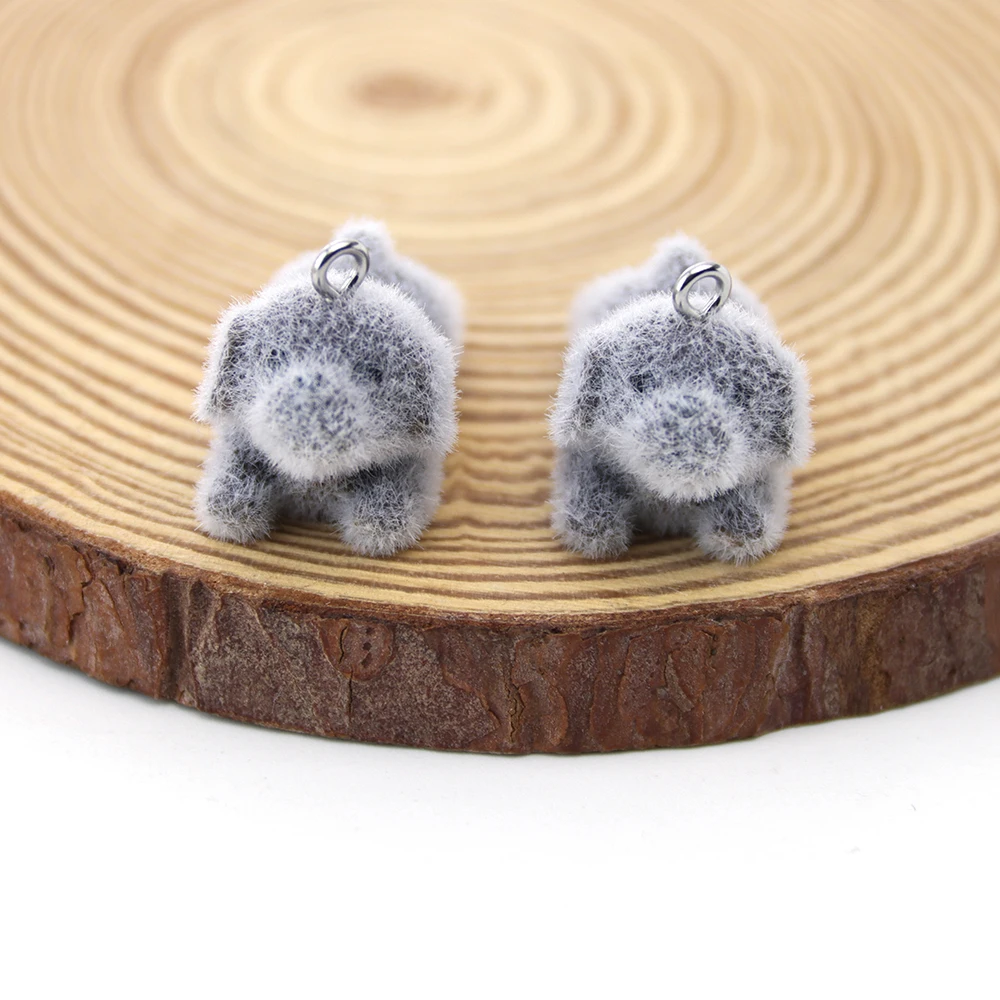 20PCS 3D Resin Flocking Black Dog Pendant Plush Doll Charm for Necklace Earrings Jewelry Making DIY Crafts Accessories Wholesale