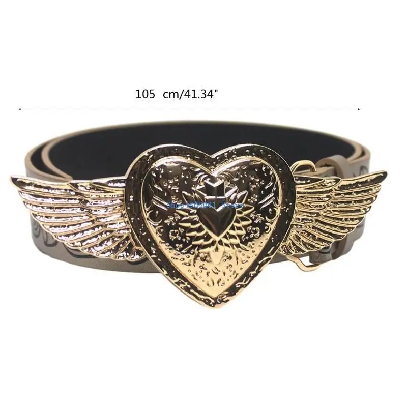 T3LC حزام خصر ملاك لفستان مرحلة الرقص للنساء الفتيات Y2K حزام فتاة ساخنة كبيرة الحجم Y2K محفورة مشبك حزام البنطال الجينز