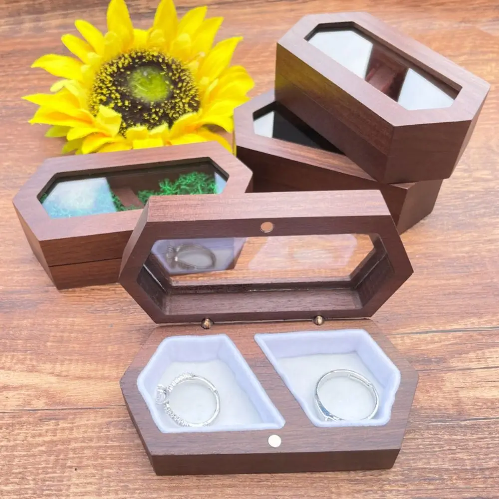 

Fashion Velvet Mini Wood Rings Box Luxury Square Rings Display Case Necklace Earrings Dust-proof Rings Bearer Box Couple