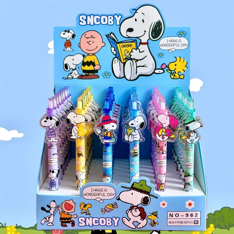 48pcs New Snoopy Pen High Beauty Neutral Pen Press Fast Drying Smooth Cartoon Cute Press The Stationery Pen Student Gifts