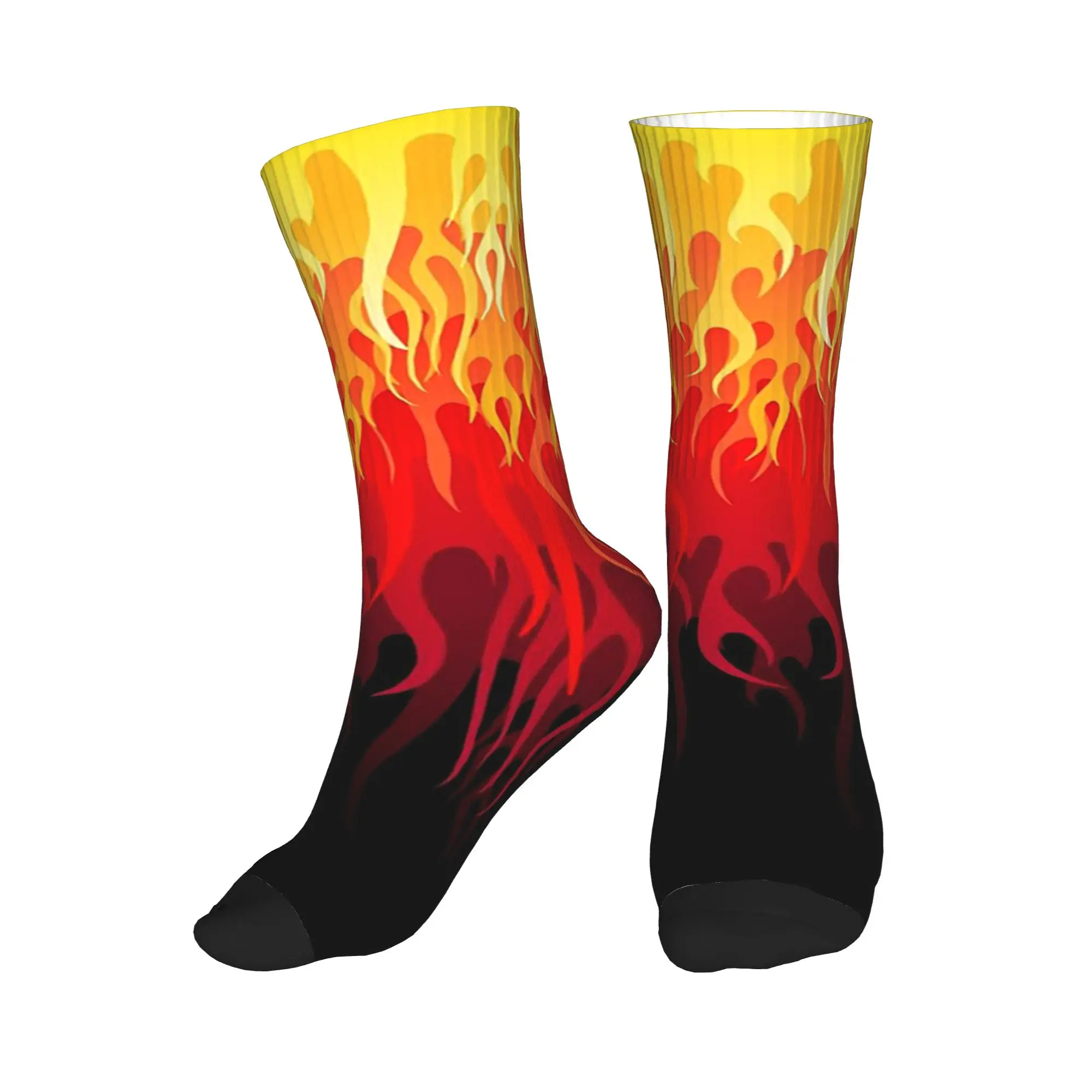 

All Seasons Red Hot Rod Flame on Edge Black Background Sport Middle Tube Socks Crew Socks Casual Stockings for Men Women