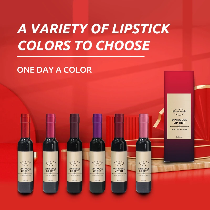 6 Colors Red Wine Bottle Lip Glaze Liquid Lipstick Long Lasting Non-stick Cup Lip Gloss Sexy Red Lip Tint Lip Gloss Women Makeup