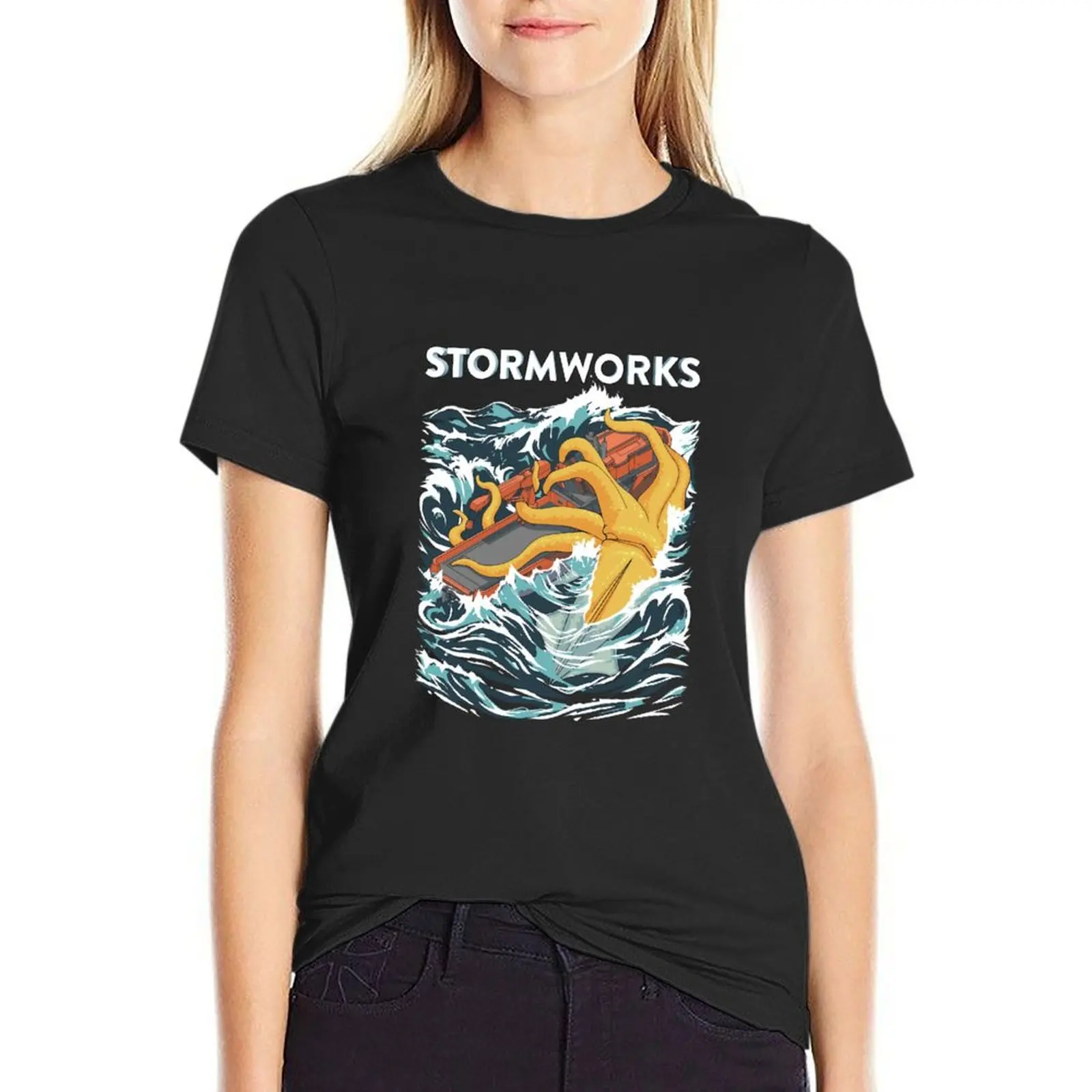 Stormworks Kraken Attack T-Shirt tees Short sleeve tee vintage clothes anime clothes t-shirts for Women cotton