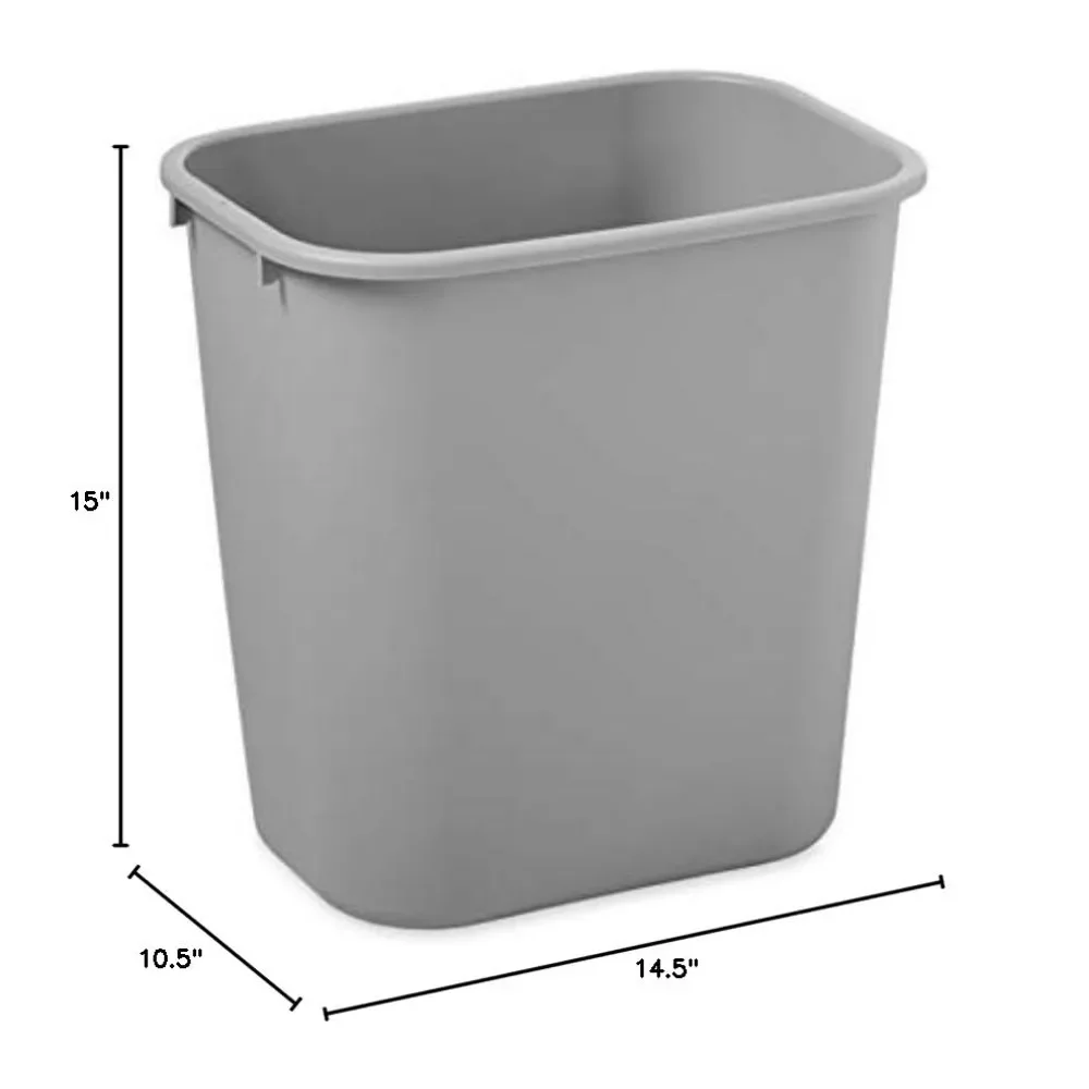 Commercial Products Resin Wastebasket/Trash Can, 7-Gallon/28-Quart, Gray, Plastic, for Bedroom/Bathroom/Office