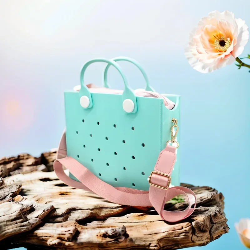 Sac à main en caoutchouc cyan rose pour femmes, sac à main de plage pour filles, breloques colorées, mode initiée, style d\'été