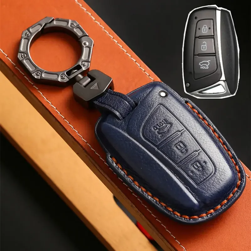 

1pc Leather Car Key Case For Hyundai Santa Fe Sport Ix45 Equus Centennial Genesis G80 Grandeur Azera 2013-2016 Cover Fob