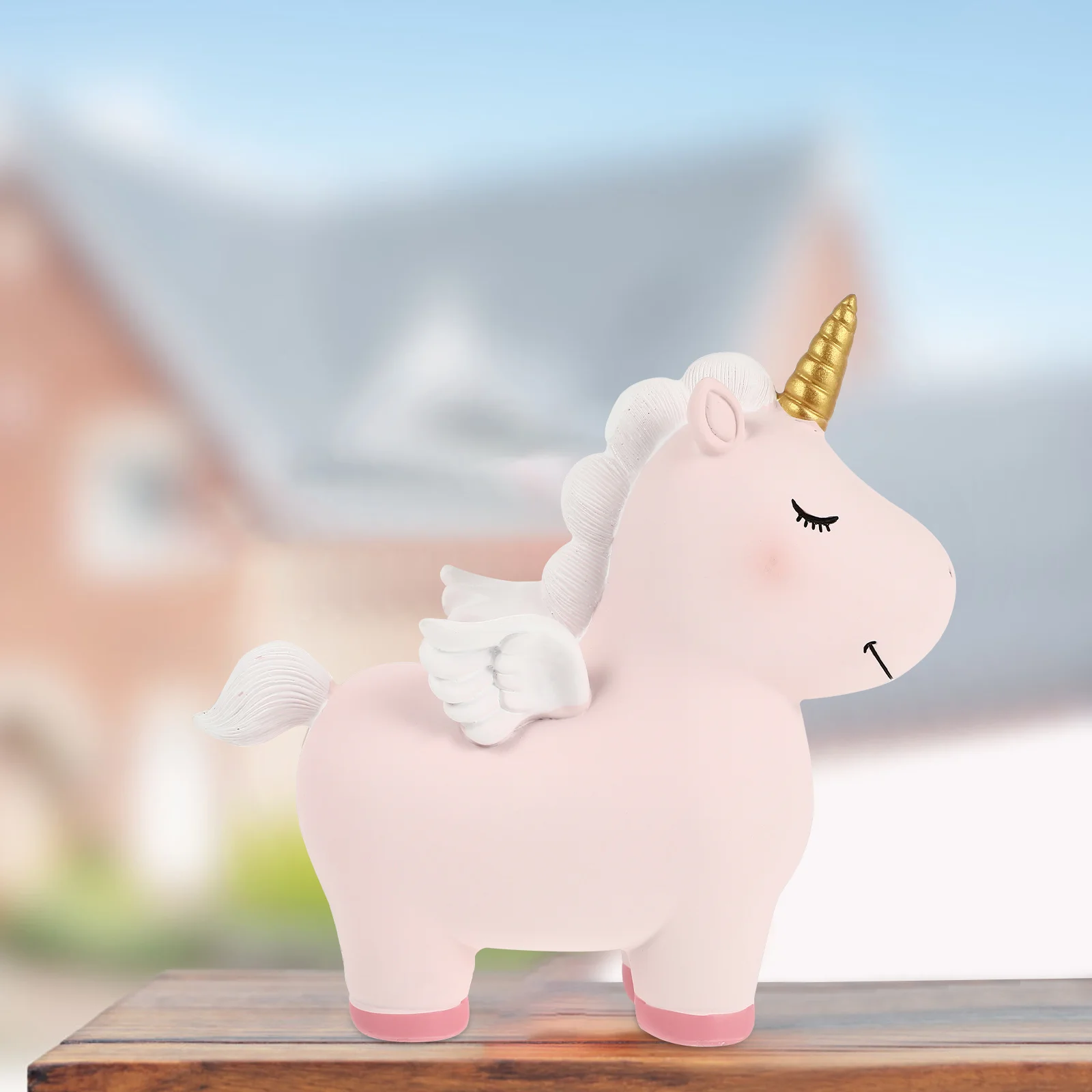 Caixa de poupança unicórnio resina banco de dinheiro para crianças contorno claro pequenas almofadas pernas resistência casa loja escritório decoração
